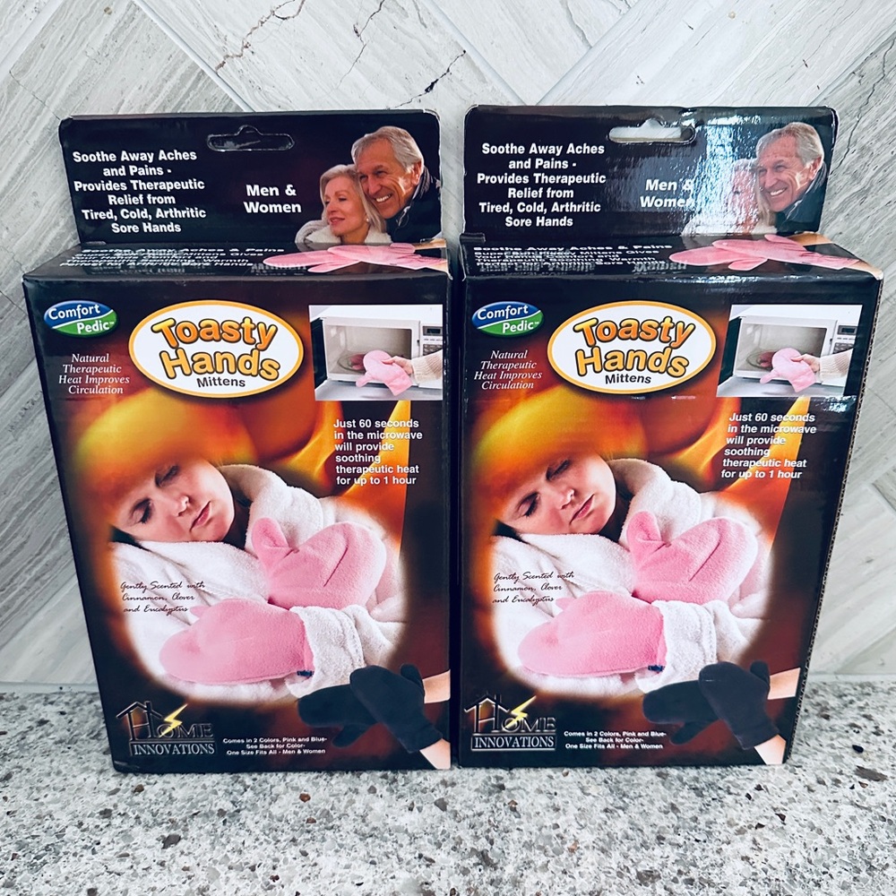 2 Pairs Toasty Hands Microwavable Mittens (1 PINK, 1 BLUE) by Comfort Pedic NWT